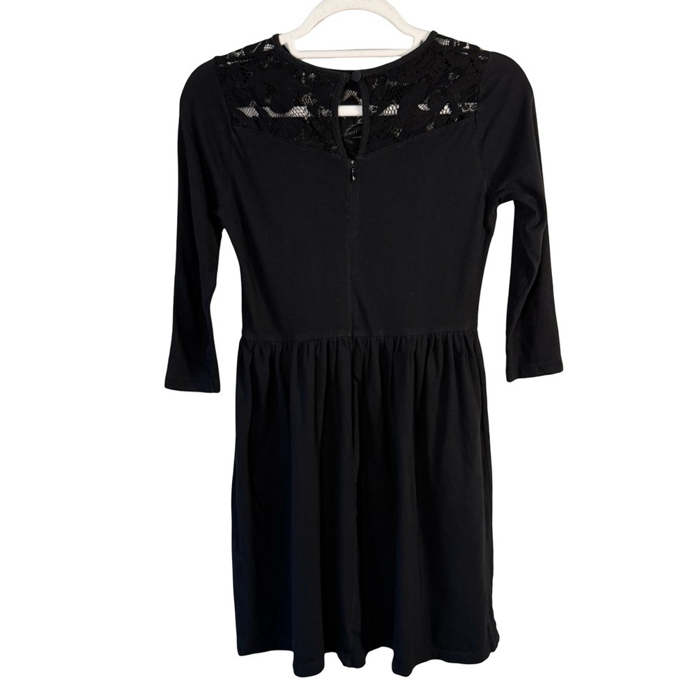 ASOS Black Lace 3/4 Length Sleeve Dress Lace Yoke Size 4 Cottagecore Romantic - Picture 3 of 11